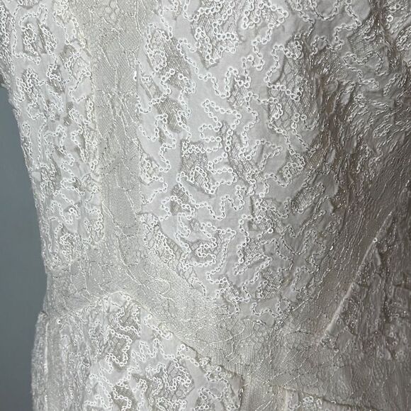 BCBG Maxazria Sequin Lace Sleeveless V Neck Off White A-line Women's Dress Size - Picture 5 of 15